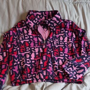 Tommy Hilfiger Logo Cropped Half-Zip Pullover - Pink, Navy & Red